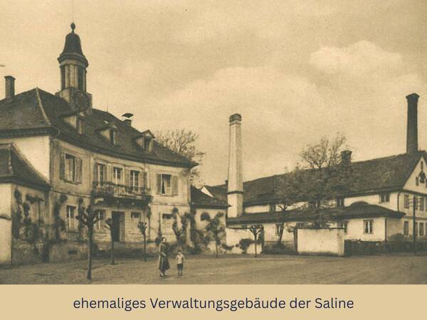 historisches vergilbtes Foto mit einem Turm und zwei Gebäuden