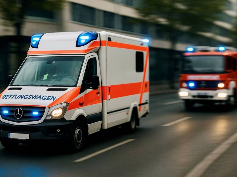 Rettungswagen, Feuerwehr und Polizei während einer Fahrt