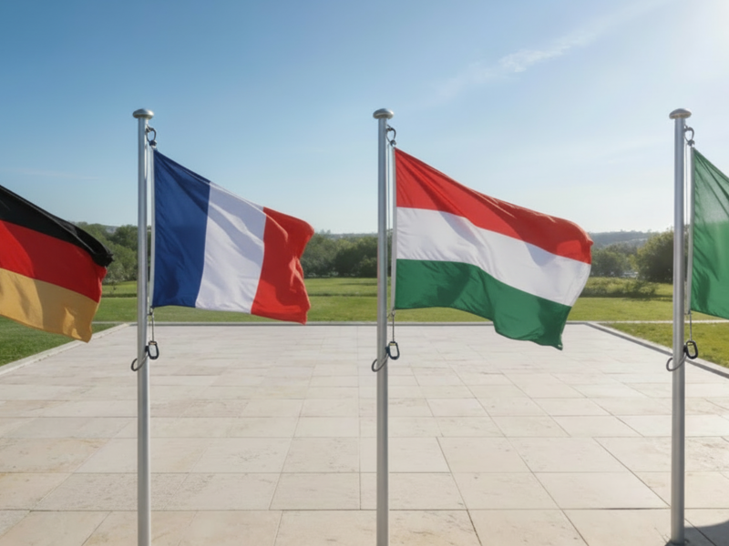 Bundesflagge und Landesflaggen von Frankreich, Ungarn und Italien 