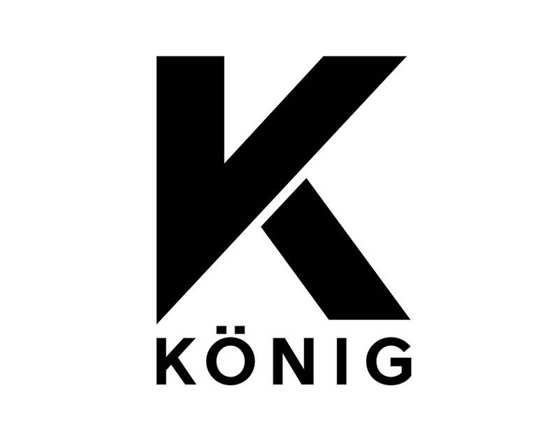 Schwarz-weißes Logo mit einem stilisierten großen Buchstaben K über dem Schriftzug 'KÖNIG'