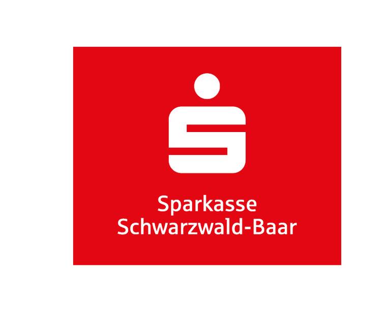 Rotes Quadrat mit weißem Sparkassen-Symbol und dem Text 'Sparkasse Schwarzwald-Baar' darunter